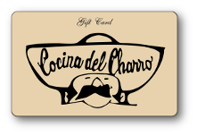 Cocina Del Charro logo on the brim of a sombrerrro worn by a cartoon man.